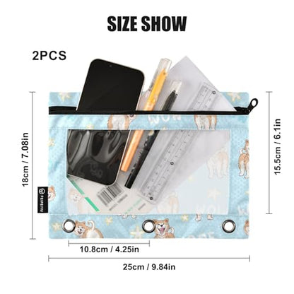 ZAZYXTJ Akita Binder Pencil Pouchs 3 Ring with Zipper Clear Window Office Organizers bag for School Students Teacher Supplies 2 Pack - color: Akita