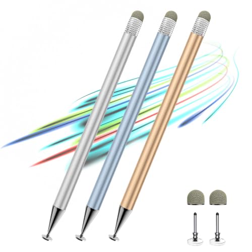 Stylus Pen for Touchscreen,3 Pack Stylus for Nintendo Switch,ipad | 2-in-1,Disc & Fiber Tip,High Precision,No Bluetooth,for Nintendo Switch,ipad,iphone,Android,Tablets,Prevent Scratches,4 Tips - color: Silver/Blue/Gold