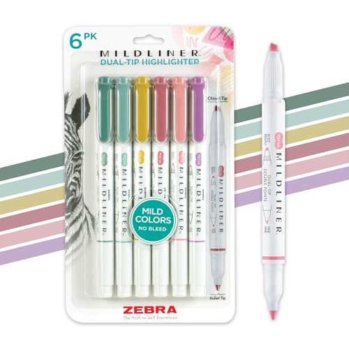 Zebra Pen Mildliner Dual-Tip Highlighter Marker Set, Broad and Fine Point Tips, No Bleed, Ideal for Bible Highlighting, Journaling, School and Office Supplies, Assorted Mild Colors, 6-Pack (78906) - color: Assorted B, size: 1 Count (Pack of 6)