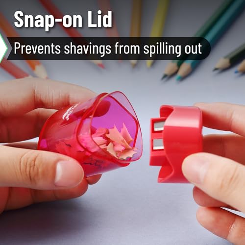 Mr. Pen- Pencil Sharpeners Manual, 24 Pack, Dual Hole, Colorful | Bulk Handheld Pencil Sharpener, Compatible with Standard and Jumbo Pencils, Snap-on Lid, Stainless Steel Blade