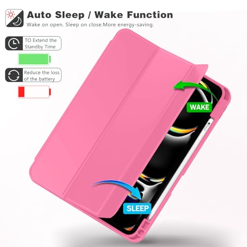 ZryXal iPad Pro 11 Inch Case (M5) 2025/ (M4) 2024 (Model: A2836/A2837/A3006), Trifold Stand Smart Cover with Pencil Holder and Soft TPU Back, Auto Wake/Sleep (New Peach Red) - color: New Peach Red