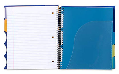 Mintra Office Durable PREMIUM Spiral Notebook, ((Blue, 5 Subject, 8.5in x 11in)), Fabric Covered Coils, No Snags, Removable Adjustable Pocket Dividers, Ruler, Organization, Customizable - color: Blue, size: 5 Subject (8.5in x 11in)