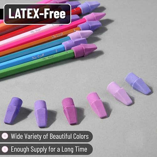 Mr. Pen- Pencil Top Erasers, 120 Pack, 6 Different Purple Shade Colors | Latex-Free & No Smudge Pencil Eraser Tops - color: Purple Shades, size: 120 Pack
