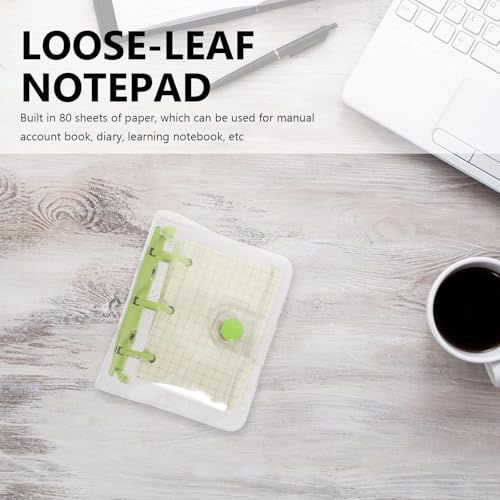 GRIRIW Mini 3-ring Loose-leaf Binder Notebook, Green Clip Decorative Mini Scrapbook Notepad for School, Office, and Personal Notes