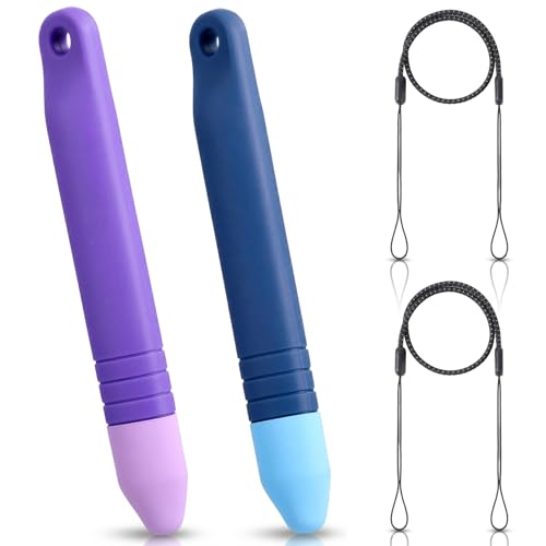2Pcs Kid Stylus Pens, Kid-Friendly Stylus Pen for Touch Screens with Tether Compatible with Tablets and All Touch Screen Devices (Blue+Purple)