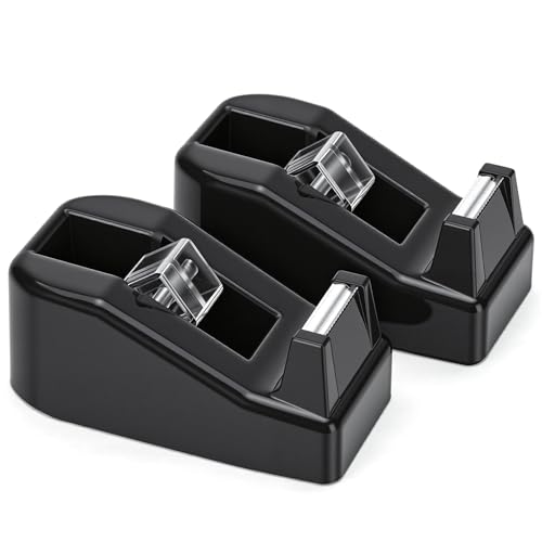 OWLKELA Desktop Tape Dispenser, Non-Skid Base for Office, Home and School, 2 Pack Tape Holder, 1.7 x 4 x 2.2 Inches Each, Black (Tape Not Included) - color: Black, size: 2 Pcs