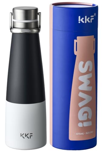 KKF Swag Insulated Water Bottle, Stainless Steel Water Bottle To go Black | 16oz, leakproof, 24H cold retention, cup holder fit, non-slip grip & lightweight for hiking gym outdoor - color: Blackcurrant