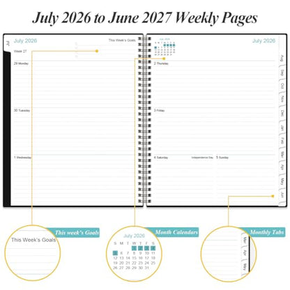 2026-2027 Planner - Planner 2026-2027 from July 2026 - June 2027, Weekly & Monthly Planner Spiral Bound with 12 Monthly Tabs, Inner Pocket, 6.4" x 8.5", Black-E - color: Black-E, size: 6.4" x 8.5"