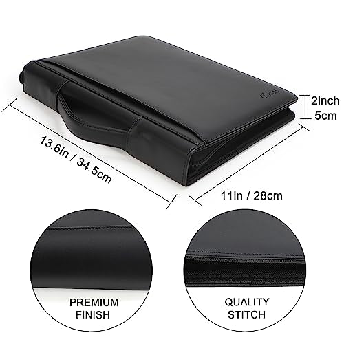 Yodo Zipper Padfolio Portfolio Binder Organizer PU Leather Portfolio for Resume, Legal Documents, Tablet, Business Supplies and Cards,3-Ring Binder with Handle, Notepad Folder for Men & Women