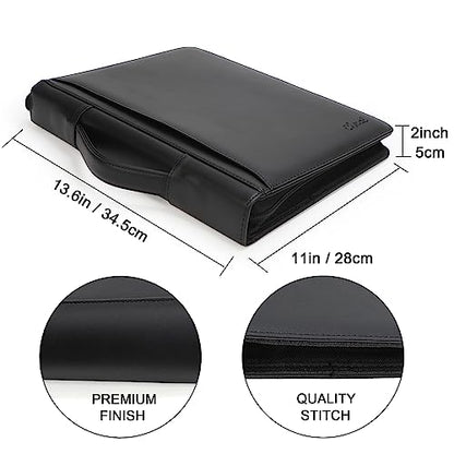 Yodo Zipper Padfolio Portfolio Binder Organizer PU Leather Portfolio for Resume, Legal Documents, Tablet, Business Supplies and Cards,3-Ring Binder with Handle, Notepad Folder for Men & Women