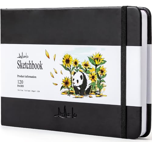 ALKALO Square Sketchbook for Drawing, 120 Pages Sketch Book, 122LB/180GSM Thick Paper, Mixed Media Sketchbook for Charcoal Pencil, Inks Pen, Colored Pencil, Acrylic Marker, Oil Pastel - color: Back, size: Small(7.5×5.3INCH)
