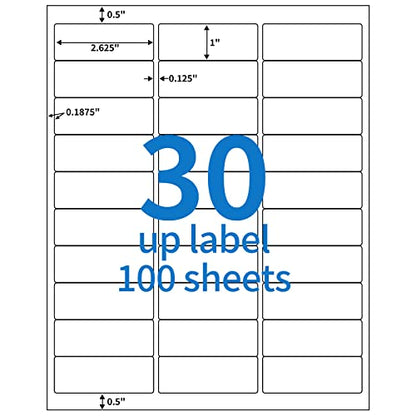 BESTEASY 30-up 100 Sheets 1" X 2-5/8" Address Shipping Labels for Laser and Inkjet Printers, FBA Product Labels (3000 Labels) - size: 100 sheets, style: 30 up-1"x2-5/8"