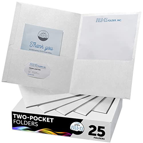FILE-EZ Two-Pocket Folders, White, 25-Pack, Textured Paper, Letter Size (EZ-32510) - color: White, size: 25 Folders