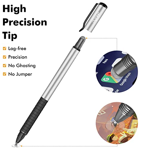 Digiroot Universal Stylus,[2-in-1] Disc Stylus Pens for All Touch Screens Cell Phones, iPad, Tablets, Laptops with 6 Replacement Tips(4 Discs, 2 Fiber Tips Included) - (Silver) - color: Silver