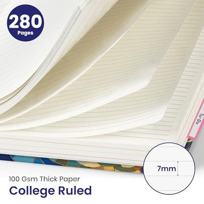 Large Spiral Lined Notebook for Work with Dividers & Tabs, 8.5"x11" Hardcover 5 Subject Notebook, College Ruled, 280 Pages, Stained Ship - color: G - Stained Ship