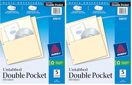 Avery Untabbed Double Pocket Dividers for 3 Ring Binders, Manila, Pack of 5 Dividers (03075) (Pack of 2) - size: 5 Count (Pack of 2)