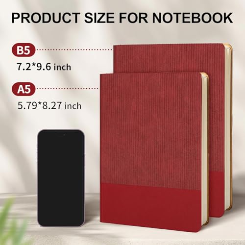 Lined Journal Notebook for Work College Ruled Note Book 7.2"x9.6" B5 PU Leather Daily Journaling 160 Pages for Women Men Writing Home School Supplies Business (Red) - color: 08-Red-1pack, style: B5 Lined 160pages