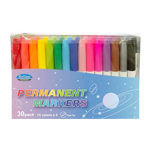 30 Pack Permanent Markers, 15 Colors Fine Point Colorful Permanent Marker, Works On Paper, Glass, Fabric, Metal, Wood Crafts, Good for Coloring and Painting - color: 30pack-15colors