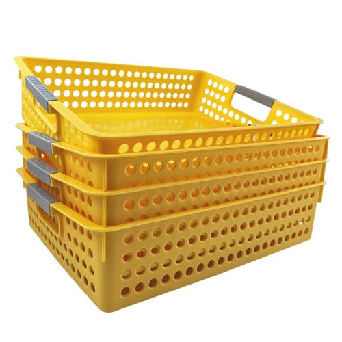 4Pcs Classroom Organization and Storage Paper Tray Holds,Fits 4A paper | Paper Trays for Classroom Toy,Crayons,Handicrafts Storage,Also for Library, Drawers, Office, Kitchen, Bathroom - color: 4Pcs Yellow