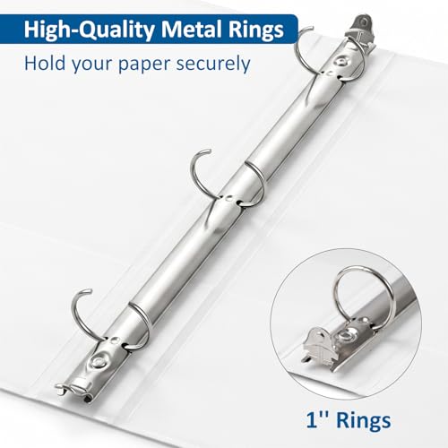 habgp 3 Ring Binders, 1" Round Rings 12 Pack, Fits for 8.5x11 Inch Paper, Clear View 2 Pocket for Customizable Covers, Three Ring for School Office Business Supplies, White, 1 Inch - size: 1 Inch