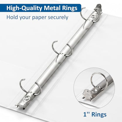 habgp 3 Ring Binders, 1" Round Rings 12 Pack, Fits for 8.5x11 Inch Paper, Clear View 2 Pocket for Customizable Covers, Three Ring for School Office Business Supplies, White, 1 Inch - size: 1 Inch