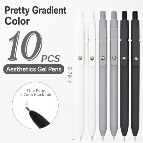 Gel Pens School Office Supplies - 6 Pcs 0.5mm Cute Ink Ballpoint with 10 Refills, Black White Fine Point Pen, Desk Accessories for Women College Teacher, Pastel Smooth Writing Pen for Journaling Gift - color: Black and White