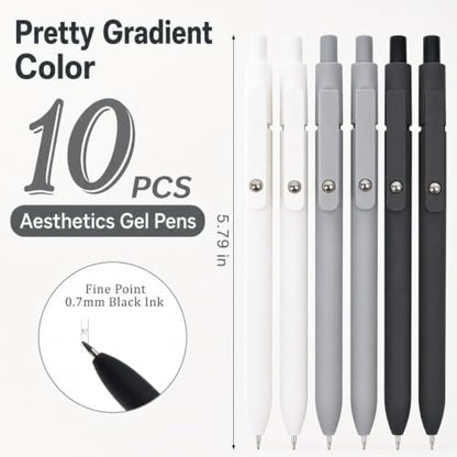 Gel Pens School Office Supplies - 6 Pcs 0.5mm Cute Ink Ballpoint with 10 Refills, Black White Fine Point Pen, Desk Accessories for Women College Teacher, Pastel Smooth Writing Pen for Journaling Gift - color: Black and White