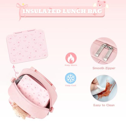 ACESAK Backpack for Girls with Bento Box - 4 PCS Cute Girls Backpack with Lunch Box, Pencil Case & Bento Box Set - 43oz Leakproof Lunch Box Kids Snack Containers Set Back to School Supplies (Pink) - color: Pink