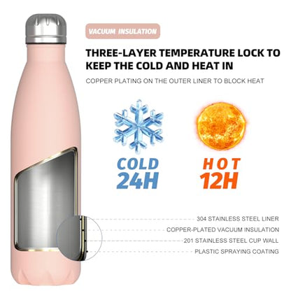 WATERSY Stainless Steel water bottles,17oz/500ml Insulated Water Bottles,Pink metal water bottle Keeps Drink Cold and Hot,BPA Free kids water bottles for School,Gym,Travel,Sports - color: Nectarine