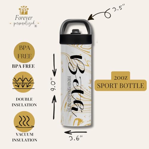 Custom Leakproof Water Bottle 20oz| Gym Tumblers| Running Cup| Adult Tumbler| Marble Sport Bottle (Gold) - color: Gold