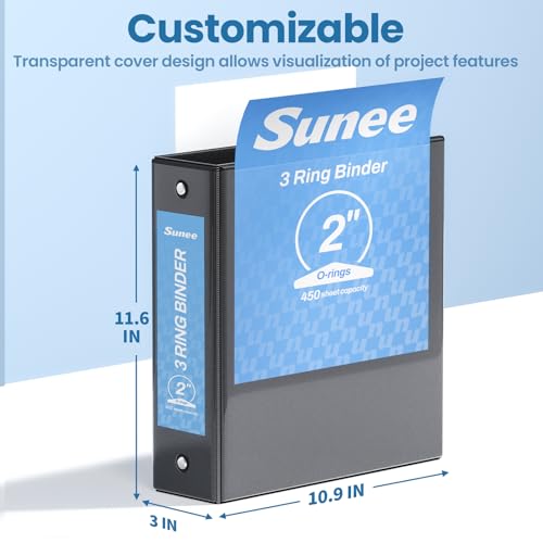 SUNEE 2 Inch Binders 3 Ring 4 Pack, PVC-Free Clear View 2" Binders (Fits 8.5x11 Inches) for School, Office & Home Use, Black - color: Black, size: 2 Inch, style: 4 Pack