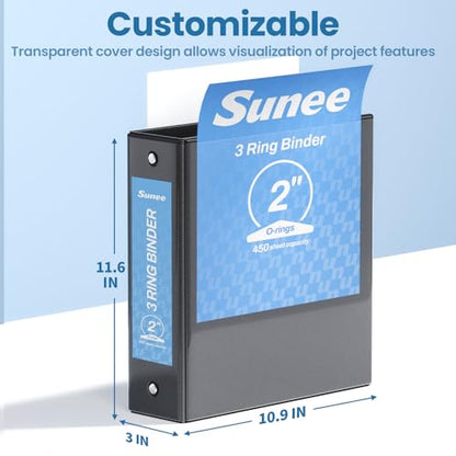 SUNEE 2 Inch Binders 3 Ring 4 Pack, PVC-Free Clear View 2" Binders (Fits 8.5x11 Inches) for School, Office & Home Use, Black - color: Black, size: 2 Inch, style: 4 Pack