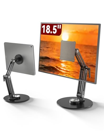 Jakeko Magnetic Portable Monitor Stand 15.6" - VESA Mount 75mm 13.3" 14.1" 15.6" 17.3" 18.5 inch Screen for Desk Adjustable Foldable 360° Swivel Tool-Free - size: Up to 18.5''