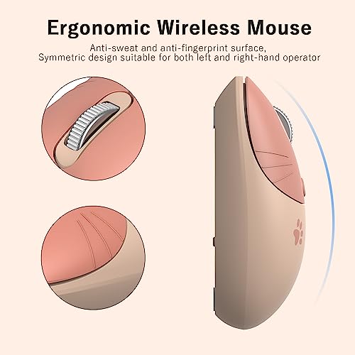 Wireless Compact Silent Mouse with Cute Cat Designs, 2.4GHz Plug and Play Wireless Opatical Mouse with USB Nano Receiver for Laptop/PC/Computer (Milk Tea Cat) - color: Milk Tea