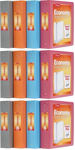 Cardinal 3 Ring Binders, Binders for School and Office, Durable 2 Inch, Round Rings, Holds 475 Sheets, ClearVue Presentation View, Non-Stick, Assorted Autumn Colors, 12 Pack (1002481) - size: 2 Inch - Pack of 3