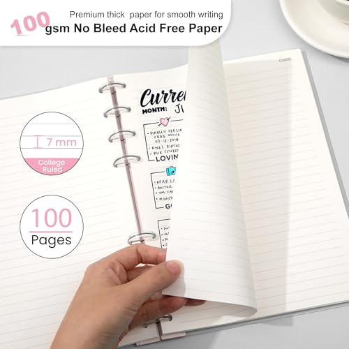CAGIE Discbound Notebook - Customizable Notebooks 7 x 10 inch with Removable Pages 100 gsm, B5 Notebook for School with Poly Cover, 100 Pages Discbound Planner Wide Ruled, Pink - color: Pink, size: B5