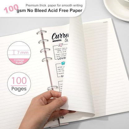 CAGIE Discbound Notebook - Customizable Notebooks 7 x 10 inch with Removable Pages 100 gsm, B5 Notebook for School with Poly Cover, 100 Pages Discbound Planner Wide Ruled, Pink - color: Pink, size: B5
