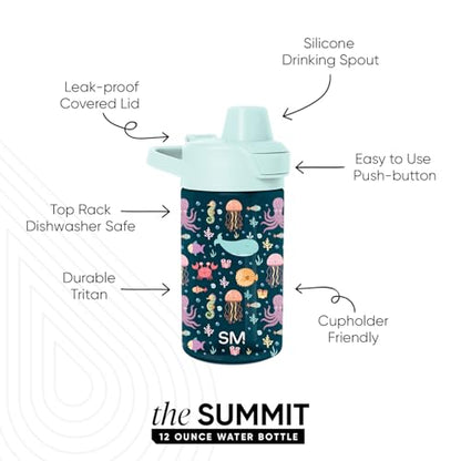 Simple Modern Kids Tritan Plastic Summit Water Bottle | 12 oz BPA-Free Cup with Covered Leak Proof Straw Lid for Girls, Boys, Toddlers | Under the Sea - color: -Under the Sea, style: Covered Lid | 12oz