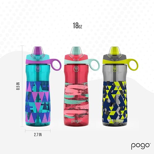 Pogo BPA-Free Tritan Kids Water Bottle with Silicone Soft Straw, Taffy Triangles, 18 oz. - color: Taffy Triangles
