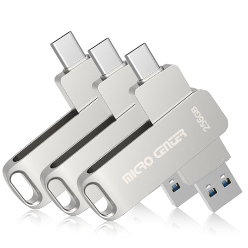 Micro Center SuperSpeed 3 Pack 256GB USB 3.2 Dual Drive Type-C & OTG Type-A 2-in-1 up to 200MB/s Swivel Metal Flash Drive Memory Storage Stick for Android Phones Tablets Mac Laptop - color: 256GB 3PK