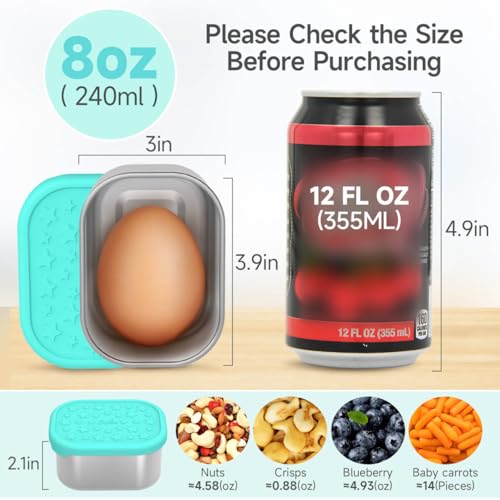 SOPHICO Stainless Steel Snack Containers for Kids, 8 oz Small Food Storage Container 1 Cup with Silicone Lid - Perfect 304 Metal Toddler Lunch Box for Daycare and School, Leak Proof (MIX, 4 PACK) - color: MIX,8 oz,4 PACK