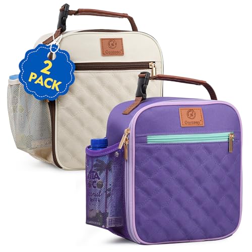Genteen Kids Lunch Box Insulated Soft Mini Cooler with Bottle Holder, Lightweight Reusable Easy-Clean Lunch bag for Girls, Boys Back to School-purple/White - color: Purple/White