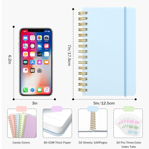 4 Pack 5x7 Small Spiral Notebook, Hardcover Spiral Journal Notebook with Removable Dividers Tabs, Note Books for Note Taking, Work, School, Cute Notebooks with Strap 50 Sheet - size: 5x7 inches