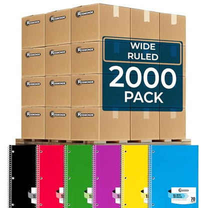 Rosmonde 2000 Packs (Pallet) 1 Subject Notebooks, Spiral Notebook Bulk, Wide Ruled, Pallet of Notebooks, 70 Sheets (140 pages), 8 x 10-1/2",Bulk Spiral Notebooks for School & Office, 4-7 Days Transit - size: 2000 Pack | Full Pallet