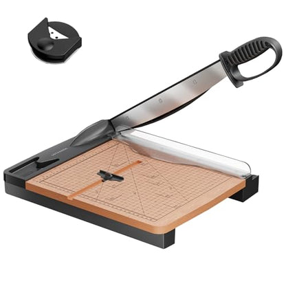 12'' Wood Guillotine Paper Cutter, Heavy Duty Wood Base Paper Trimmer with 30-32 Sheets Capacity Paper Cutting Board for Classroom, Crafting, Cardstock (Gray)