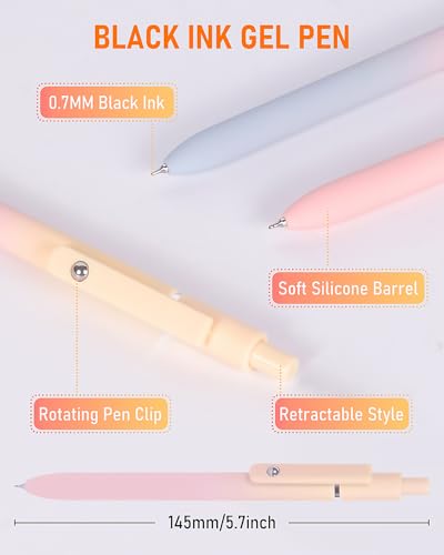 FIOVER Gel Pens, 5pcs Black Ink Medium Point 0.7mm Smooth Writing Pens with Comfort Grip, Aesthetic Ballpoint for Journaling School Office Supplies, Gifts for Women Men(5PCS Gradient Black Ink) - color: 5PCS Gradient Black Ink