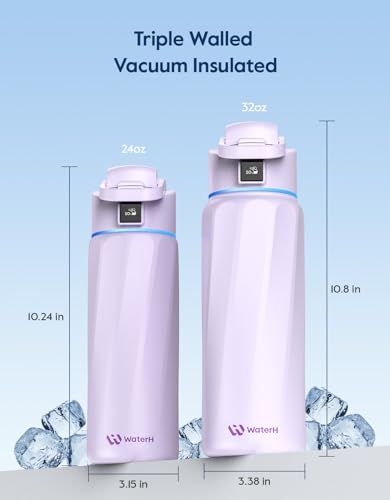 WaterH BOOST Smart Water Bottle Tracker with Reminder to Drink Water, 32oz | Double Wall Vacuum Insulated Stainless Steel, BPA-Free, Leakproof, Smart App Tracking, Travel-Friendly Wide Mouth for Office - color: Purple, size: 32 Ounces