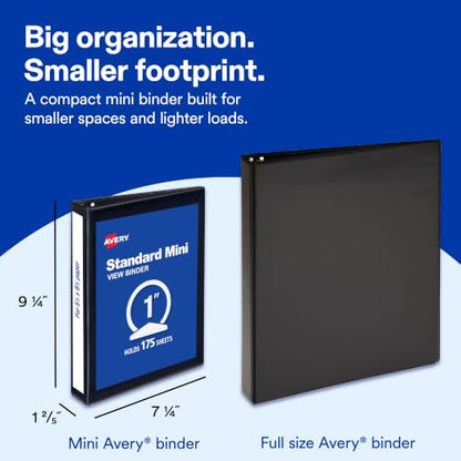 Avery Mini Durable View Protect & Store 3 Ring Binder, Holds 5.5" x 8.5" Paper, 1" Round Rings, 175-Sheet Capacity, 1.4 Inch Wide Spine, Includes Fully Enclosed Pocket, 1 Light Blue Binder (23014) - size: 1"