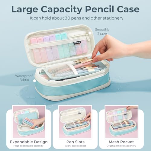 Nicpro School Supplies with Cute Pencil Case, 39 PCS Blue | Back to School Stationery Set, Essentials for College Nursing Student, 12 Pastel Highlighter, 6 Mechanical Pencil, 5 Gel Pen - color: Blue, size: 39 PCS