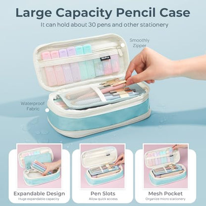Nicpro School Supplies with Cute Pencil Case, 39 PCS Blue | Back to School Stationery Set, Essentials for College Nursing Student, 12 Pastel Highlighter, 6 Mechanical Pencil, 5 Gel Pen - color: Blue, size: 39 PCS